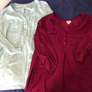 Lot of 2 Merona L 3/4 sleeve tunics.